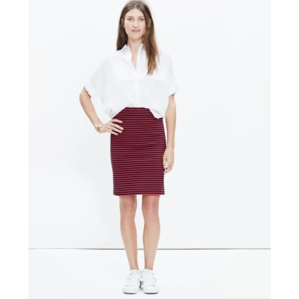 Madewell Downtown Ponte Knit City Sailor Skirt Women XS Red Navy Striped Pull On